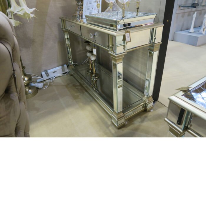 Arcadia Champagne Trim 2 Drawer Mirror Console Table