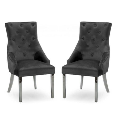 Belvedere Charcoal Knockerback Chair With Chrome Legs - Pair