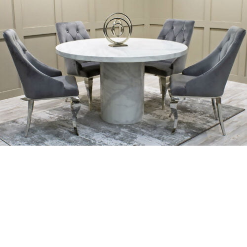 Carra Bone White Marble Round Dining Table - 1300 Inc Chairs