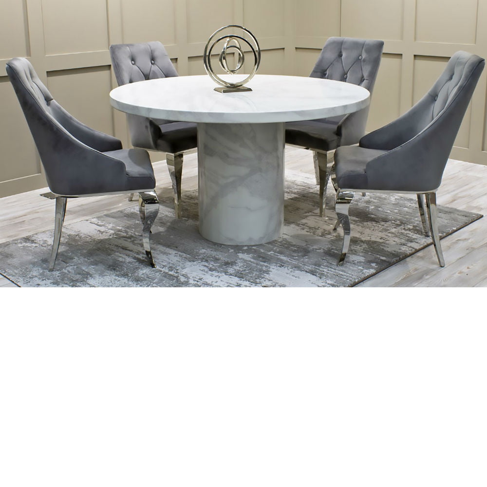 Carra Bone White Marble Round Dining, Marble Round Dining Table Set