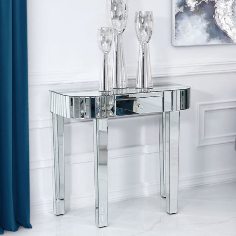 Classic Mirror Tile Console Table, Half Moon Console Table With Mirror
