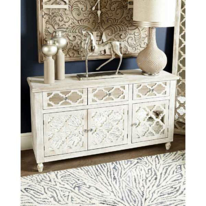 Bailey Beach 3 Door 3 Drawer Cabinet Washed Ash And Mirror