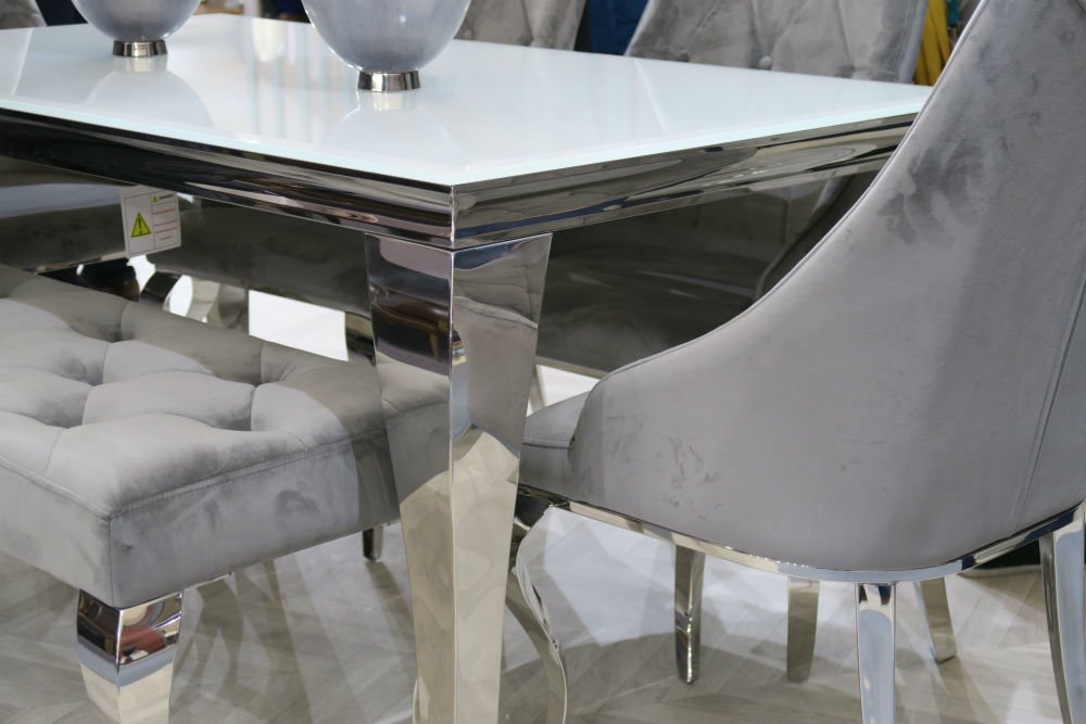 Louis 200 Cm White Glass Dining Table Inc 6 Cassia Chairs