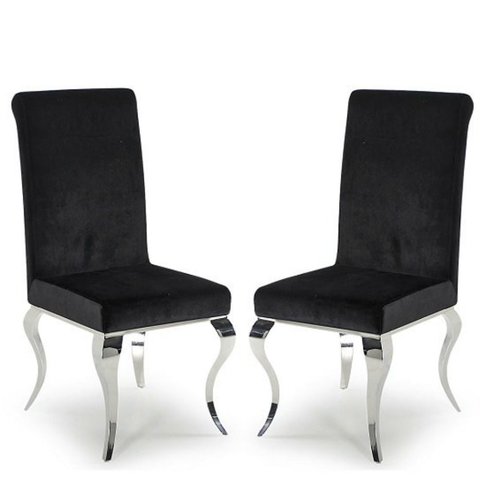 Louis pair of Luxury Velvet Chrome Leg Black Dining ChairsNicholas John