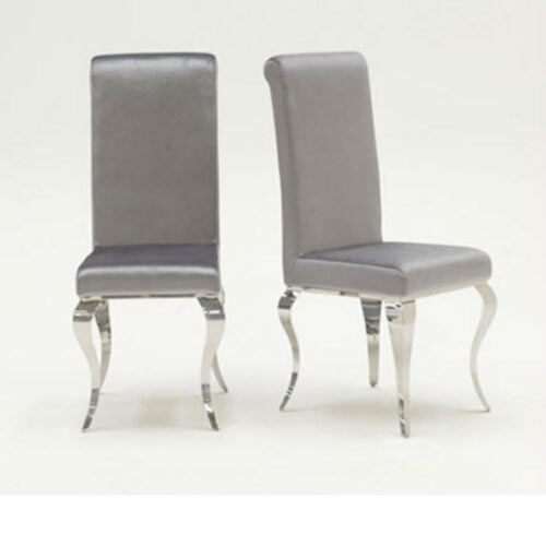 Louis pair of Luxury velvet Chrome Dining Chairs Silver