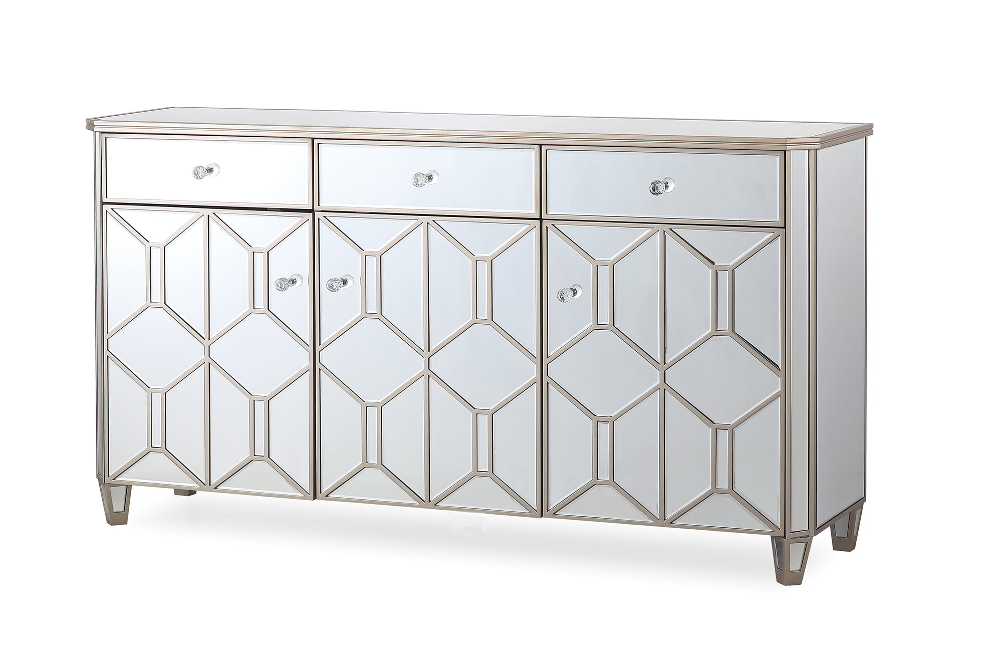 Rosa Mirrored Sideboard With Gold Trim 3 Door 3 Drawers Nicholas