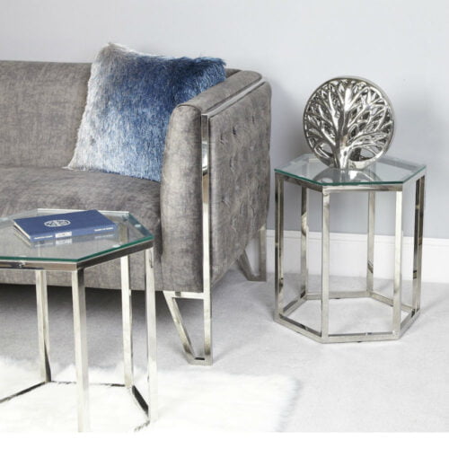 Hexagon Shaped Silver Stainless Steel End Table