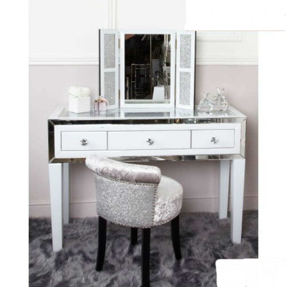 White Mirrored 3 Drawer Dressing Table, White Mirrored 3 Drawer Dressing Table