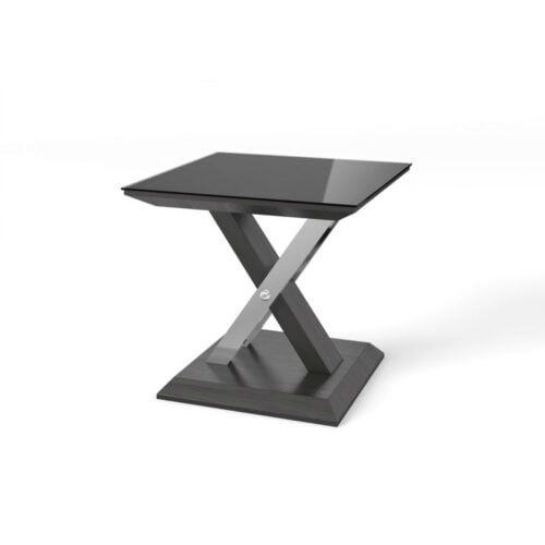 Xenia Black Glass and Walnut Side Table
