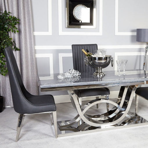 Back Grey Faux Leather Dining Chairs, Faux Leather Dining Chairs With Chrome Legs