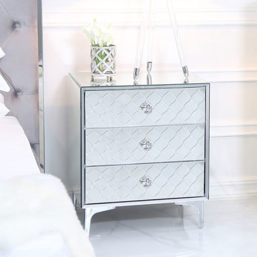 Sara 3 Drawer Etched Mirrored Bedside Cabinetnicholas John Interiors